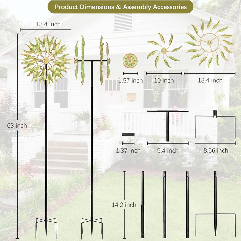 Senflame Large Outdoor Metal Wind Spinner,Two-Way Wind Sculptures,360 Degrees Kinetic Wind Spinners Yard Art Decor for Patio, Lawn & Garden 63 * 13.4 Inches - Image 3